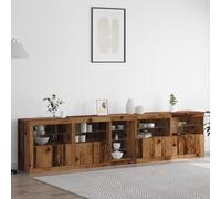 HETFTJN Credenza Rustica con Luci LED per Sala da Pranzo, Credenza Cucina Soggiorno in Legno Recuperato Invecchiato, 5 Ante Scorrevoli, Ampio Mobile Dispensa, Dimensioni 283x37x67 cm