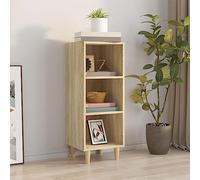 HETFTJN Credenza Sonoma rovere 34,5 x 32,5 x 90 cm in legno massello e eucalipto moderno con 3 scomparti e gambe in legno, stabile armadietto per soggiorno, corridoio, sala da pranzo