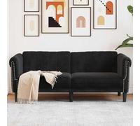 HETFTJN Divano a 2 posti, in velluto, nero, 182 x 77 x 74 cm, moderno, per soggiorno e camera dei ragazzi, con gambe in legno massello, piccolo per piccoli spazi, area salotto