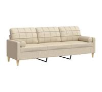 HETFTJN Divano a 3 posti con 2 cuscini decorativi, divano imbottito, in tessuto, per soggiorno, design moderno, con robusta struttura in metallo e larghezza della seduta 210 cm, color crema