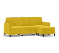 HETFTJN Divano a 3 posti con sgabello, giallo, 198 cm, in velluto, design moderno, comodo divano con poggiapiedi per soggiorno, divano imbottito con struttura in metallo, larghezza della seduta 180 cm