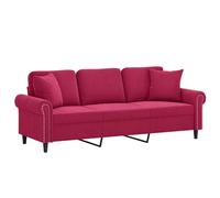 HETFTJN Divano a 3 Posti in Velluto Rosso Vino con 2 Cuscini Decorativi | Elegante sofà a tre posti in velluto per il soggiorno, completo di robusto telaio in metallo e cuscini imbottiti.