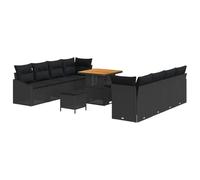 HETFTJN Divano ad angolo in rattan nero, 80 cm, resistente alle intemperie, con spazio per terrazza, balcone, giardino, legno di acacia, telaio in acciaio