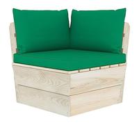 HETFTJN Divano angolare in pallet, 60 x 60 x 65 cm, in legno di abete impregnato dal design moderno, robusto e resistente alle intemperie, con cuscini verdi, per balcone, giardino, terrazza e