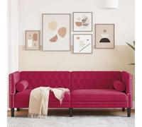 HETFTJN Divano Chesterfield a 3 posti in velluto rosso vinaccia, 194 x 74,5 x 70,5 cm, con cuscini per il collo, per soggiorno, camera da letto, ufficio