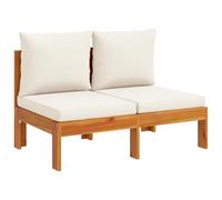 HETFTJN Divano da esterno in acacia a 2 posti, 106 x 68 x 64 cm, senza braccioli con cuscino bianco crema, design moderno per balcone, terrazza, giardino