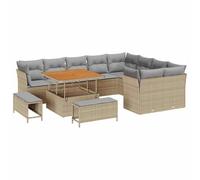 HETFTJN Divano da giardino 12 cucchiaini beige grigio chiaro polyrattan divano angolare modulare resistente alle intemperie 100 x 100 x 71 cm con spazio di archiviazione e tavolo per terrazza, balcone