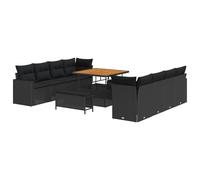 HETFTJN Divano da giardino, 12 pezzi, nero in rattan sintetico, con spazio di archiviazione, resistente alle intemperie, set di mobili da salotto, design moderno, per giardino, terrazza e balcone