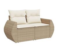 HETFTJN Divano da Giardino 2 Posti Beige in Polyrattan con Cuscini | Panchina per terrazzo e giardino con vano portaoggetti sotto la seduta e morbidi cuscini sfoderabili.
