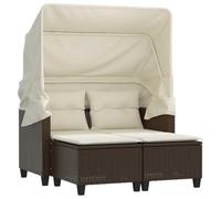 HETFTJN Divano da Giardino 2 Posti con Baldacchino e 2 Sgabelli Marrone | Set relax per terrazzo e portico in polyrattan con parasole regolabile, poggiapiedi multifunzione e morbidi cuscini.
