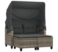 HETFTJN Divano da Giardino 2 Posti con Tettuccio e 2 Sgabelli Grigio | Set salotto da esterno in polyrattan per terrazzo o giardino, con parasole retrattile e morbidi cuscini sfoderabili.