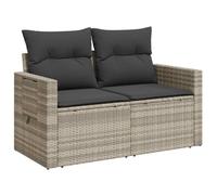 HETFTJN Divano da Giardino 2 Posti in Polyrattan Grigio Chiaro con Cuscini | Panchina da esterno per balcone o terrazzo con tavolino pieghevole laterale e spazio integrato sotto la seduta.