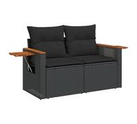 HETFTJN Divano da Giardino 2 Posti in Rattan PE con Tavolino Nero | Panchina da esterno per patio e balcone dotata di vani salvaspazio integrati e bracciolo con tavolinetto ribaltabile.
