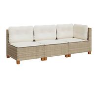 HETFTJN Divano da Giardino 3 Posti Modulare in Rattan PE Beige con Cuscini | Set salotto modulare da esterno per terrazzo o patio con tre sedute imbottite, sfoderabili e resistenti ai raggi UV.