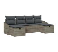 HETFTJN Divano da giardino, 6 pezzi, in rattan sintetico, resistente alle intemperie, modulare, grigio, 233 x 117 x 85 cm, design moderno per balcone, terrazza e giardino