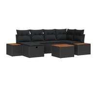 HETFTJN Divano da giardino, 7 pezzi, nero, 55 x 62 x 69 cm, in polyrattan, resistente alle intemperie, per terrazze, balconi, piccoli giardini