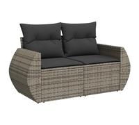 HETFTJN Divano da giardino a 2 posti, grigio, 142 x 62 x 69 cm, in rattan PE resistente alle intemperie, con cuscino grigio scuro, salvaspazio, per piccoli balconi, terrazze e giardini d'inverno