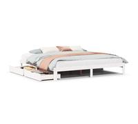 HETFTJN Giroletto Matrimoniale con 2 Cassetti Bianco 180x200 Legno Pino | Struttura per camera da letto con base a doghe in compensato e ruote scorrevoli per un'organizzazione ottimale.