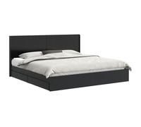 HETFTJN Giroletto Matrimoniale con Contenitore Testiera Nero 200x200cm | Mobile da camera da letto con vani salvaspazio integrati sotto il telaio e testiera per ottimizzare gli spazi in casa.