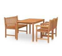 HETFTJN Gruppo da giardino in teak massiccio, 140 x 80 cm, design moderno con panca e 2 sedie, robusto e resistente alle intemperie, per piccoli balconi, terrazze e salotti esterni