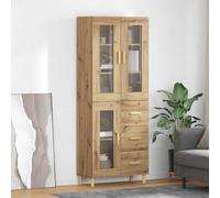 HETFTJN Highboard 69,5 x 34 x 180 cm, legno di quercia artisana, con 3 cassetti e porta trasparente, credenza moderna con lunga durata, per soggiorno, sala da pranzo, corridoio