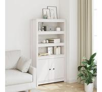 HETFTJN Highboard bianco, 80 x 35 x 154 cm, in legno di pino massiccio, stile rustico, con 3 scomparti e 2 ante, salvaspazio, per soggiorno, corridoio, camera da letto