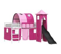 HETFTJN Lettino a soppalco per bambini, bianco, rosa, 200 x 85 x 116 cm, in metallo con scivolo, per dormire e giocare nella cameretta dei bambini