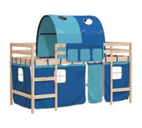 HETFTJN Lettino a soppalco per bambini con tunnel, 80 x 200 cm, in legno massiccio, colore blu, per bambini dai 6 anni in su