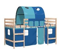 HETFTJN Lettino a soppalco per bambini con tunnel, 90 x 190 cm, in legno massello blu, per cameretta dei bambini a partire dai 6 anni in su, per cameretta dei bambini e bambini