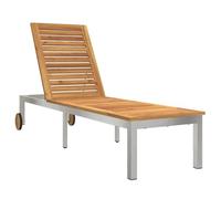 HETFTJN Lettino da Sole in Legno di Acacia e Acciaio Inox 205x53 cm | Sedia a sdraio per giardino e terrazza con schienale regolabile in piu posizioni per il completo relax all aperto.
