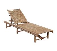 HETFTJN Lettino Prendisole 2 Posti in Bambù con Cuscino Blu 200x65 cm | Schienale regolabile in 3 posizioni e morbido cuscino blu inclusi per il massimo relax in giardino o sul terrazzo.