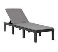 HETFTJN Lettino prendisole antracite, 195 x 65 x 32 cm, in plastica, resistente alle intemperie, con cuscino da 3,5 cm, schienale regolabile in 5 posizioni, leggero, pieghevole, per giardino, balcone
