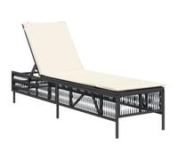 HETFTJN Lettino prendisole nero in rattan sintetico, 198 x 55 cm, regolabile in cinque livelli, resistente alle intemperie, con rivestimento bianco crema, 3 cm, per balcone, terrazza, piscina e