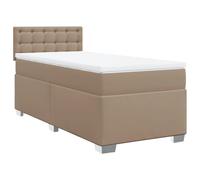 HETFTJN Letto a molle, 100 x 200 cm, colore marrone cappuccino, con materasso a molle insacchettate, topper e rivestimento in ecopelle per un sonno riposante in camera da letto