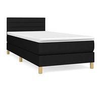 HETFTJN Letto a molle 100 x 200 cm, in tessuto nero con testiera regolabile in altezza, materasso di media durezza per un comfort ergonomico in camera da letto, camera dei ragazzi o camera degli