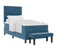 HETFTJN Letto a Molle 80x200 cm con Materasso e Topper Blu Scuro | Struttura imbottita in velluto per la camera da letto, completa di panchina coordinata e supporto ergonomico.