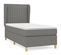 HETFTJN Letto a molle 90 x 190 cm, grigio scuro in moderno look tessuto con testiera regolabile in altezza, materasso a molle insacchettate e topper per un comfort ergonomico in camera da letto e
