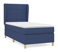 HETFTJN Letto a molle 90 x 200 cm, blu in tessuto resistente con testiera regolabile in altezza e materasso a molle insacchettate di media durezza per un sonno riposante nella camera degli ospiti