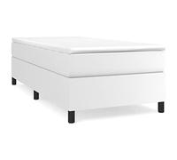 HETFTJN Letto a molle bianco 90 x 200 cm ecopelle con materasso e topper, moderno letto singolo con molle insacchettate, supporto medio per camera dei ragazzi e camera degli ospiti