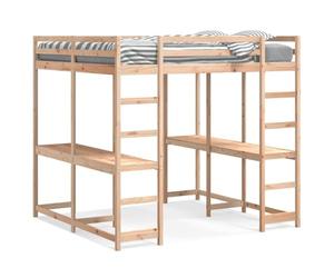 HETFTJN Letto a soppalco con scrivania e scala, 140 x 200 cm, in legno massiccio, salvaspazio, con protezione dalle cadute, 205,5 x 147,5 x 190 cm, design moderno per il sonno e l'apprendimento nella