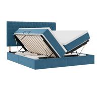 HETFTJN Letto Contenitore 200x200cm Velluto Blu Scuro con Materassi | Struttura in metallo con sollevamento idraulico laterale e morbida testiera per la camera da letto matrimoniale