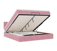 HETFTJN Letto imbottito da 160 x 200 cm con contenitore, letto ottomano in velluto rosa, con materasso a molle insacchettate e topper, meccanismo di sollevamento idraulico, rete a doghe stabile