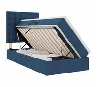 HETFTJN Letto imbottito da 90 x 190 cm con contenitore e materasso, letto portaoggetti con sollevamento laterale idraulico, letto singolo in poliestere, robusto telaio in metallo, blu