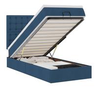 HETFTJN Letto Ottoman 90 x 200 cm, blu con materasso a molle insacchettate e ampio spazio sotto il letto, singolo in poliestere salvaspazio per camera dei ragazzi, camera da letto e camera degli