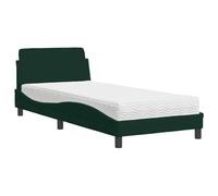 HETFTJN Letto singolo Dover 80 x 200 cm, in velluto verde scuro, con materasso in schiuma da 17 cm, H2/H3, telaio ondulato, camera dei ragazzi, divano letto, letto per gli ospiti, moderno, per camera
