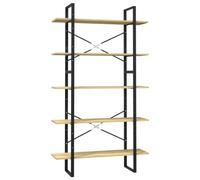 HETFTJN Libreria 5 Ripiani Componibile 100x30x175 cm Legno Pino e Metallo | Scaffale modulare a 2 moduli in pino naturale e metallo per soggiorno e studio, completo di fissaggio a parete.