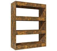 HETFTJN Libreria a 3 Ripiani e Divisorio Rovere Fumo 80x30x103 cm | Scaffale salvaspazio multiuso per soggiorno o corridoio con finitura effetto legno e struttura stabile a tre livelli.