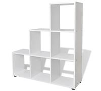 HETFTJN Libreria a Scala 6 Scomparti Espositore Bianco 104x29x107 cm | Design divisorio a gradini per soggiorno e studio, sei vani aperti per libri e piante con fissaggio a parete.