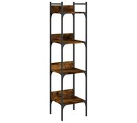 HETFTJN Libreria con 4 ripiani, scaffale portaoggetti stretto, 35 x 30 x 138,5 cm, legno e acciaio, scaffale salvaspazio per soggiorno, ufficio, rovere affumicato