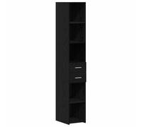 HETFTJN Libreria nera effetto rovere, scaffale alto in legno con 2 cassetti, scaffale sottile per ufficio e soggiorno, design moderno, 30 x 42,4 x 185,2 cm